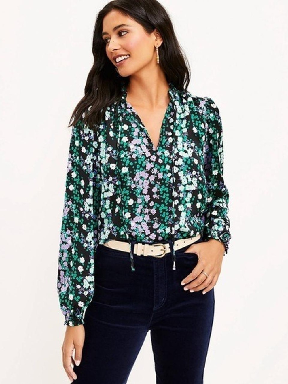 LOFT Women’s Floral Blouse - Green & Lavender
